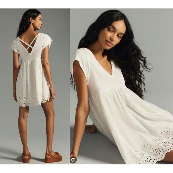 Anthropologie Daily Practice Women's White Eyelet Lace Mini Dress Sz XS P - Picture 8 of 10